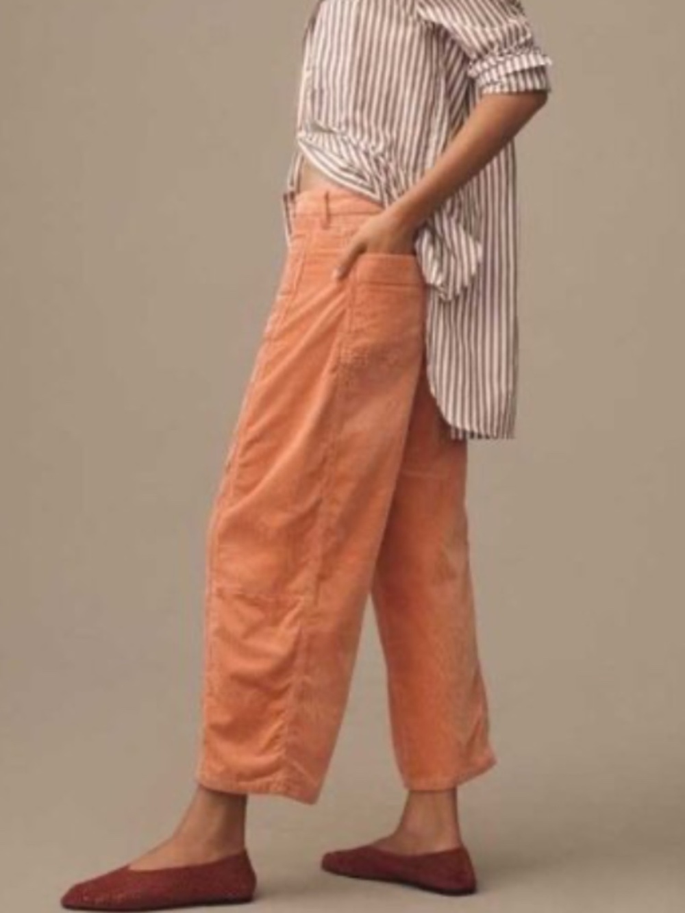 Pilcro The Kenna Mid Rise‎ Heritage Barrel Jeans Corduroy Peach Pants Size 30 - Picture 2 of 13